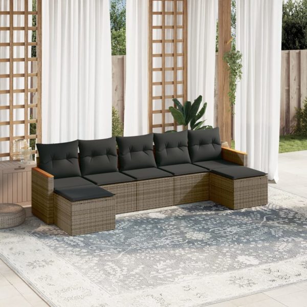 7-delige Loungeset met kussens poly rattan grijs