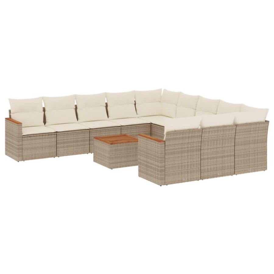 12-delige Loungeset met kussens poly rattan beige - Afbeelding 2