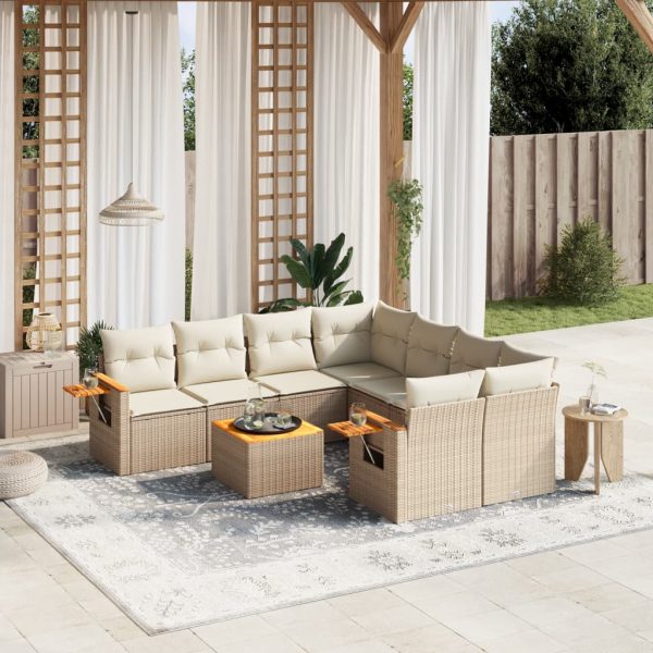 9-delige Loungeset met kussens poly rattan beige