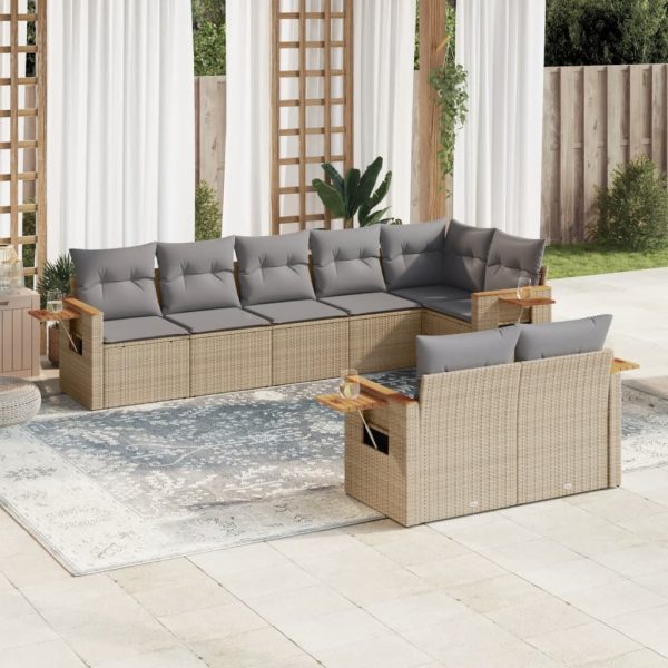 8-delige Loungeset met kussens poly rattan beige