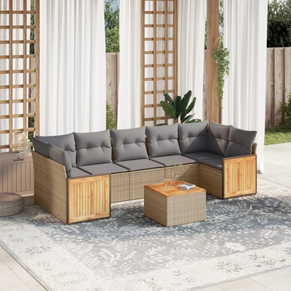 8-delige Loungeset met kussens poly rattan beige