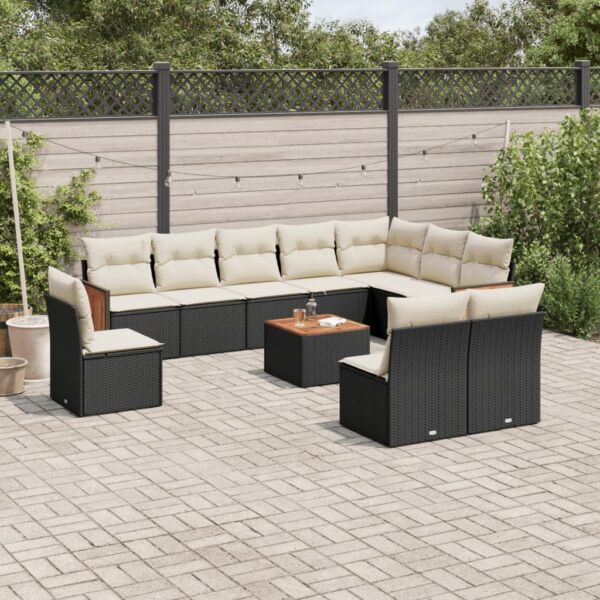11-delige Loungeset met kussens poly rattan zwart