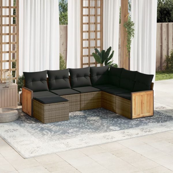 7-delige Loungeset met kussens poly rattan grijs