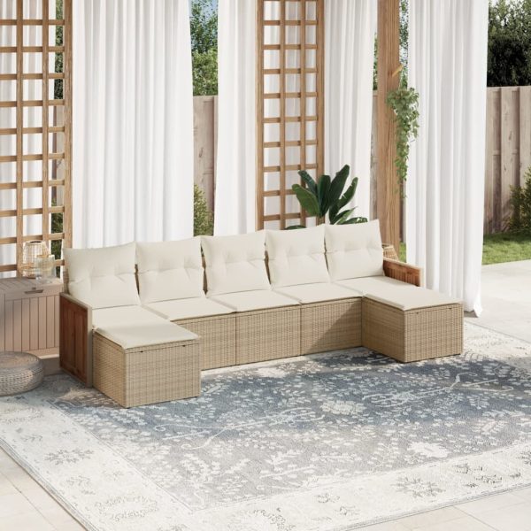 7-delige Loungeset met kussens poly rattan beige