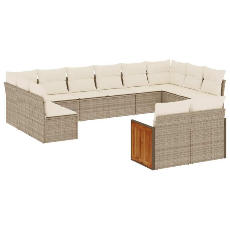12-delige Loungeset met kussens poly rattan beige - Afbeelding 2