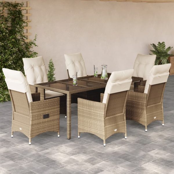7-delige Tuinset met kussens poly rattan beige