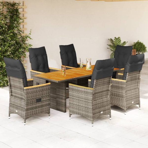 7-delige Tuinset met kussens poly rattan grijs