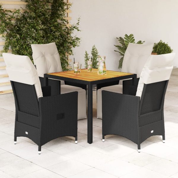 5-delige Tuinset met kussens poly rattan zwart