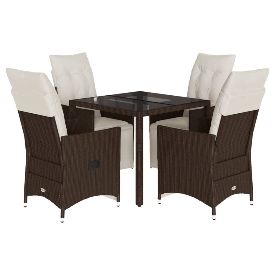 5-delige Bistroset met kussens poly rattan bruin - Afbeelding 2