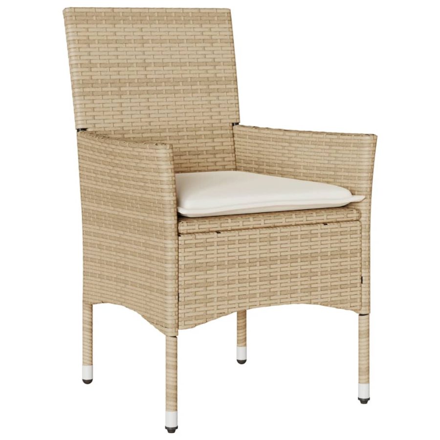 5-delige Tuinset met kussens poly rattan en glas beige - Afbeelding 3