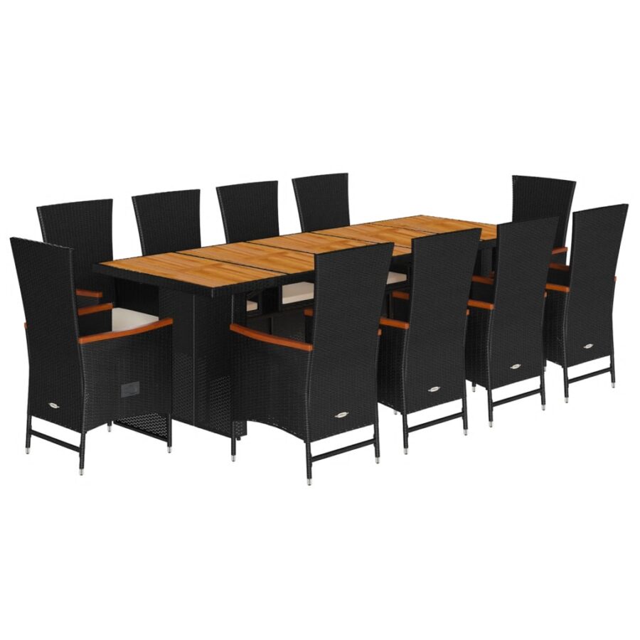 11-delige Tuinset met kussens poly rattan zwart - Afbeelding 2