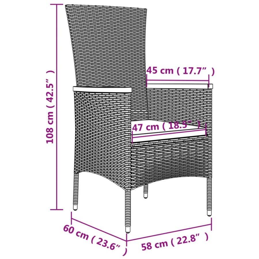 11-delige Tuinset met kussens poly rattan grijs - Afbeelding 10
