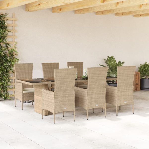 7-delige Tuinset met kussens poly rattan beige
