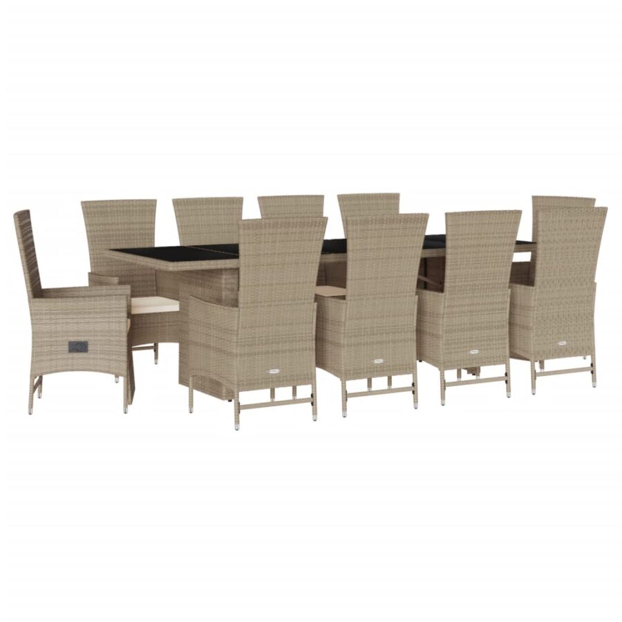 11-delige Tuinset met kussens poly rattan beige - Afbeelding 2