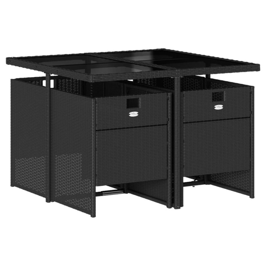 5-delige Tuinset met kussens poly rattan zwart - Afbeelding 3