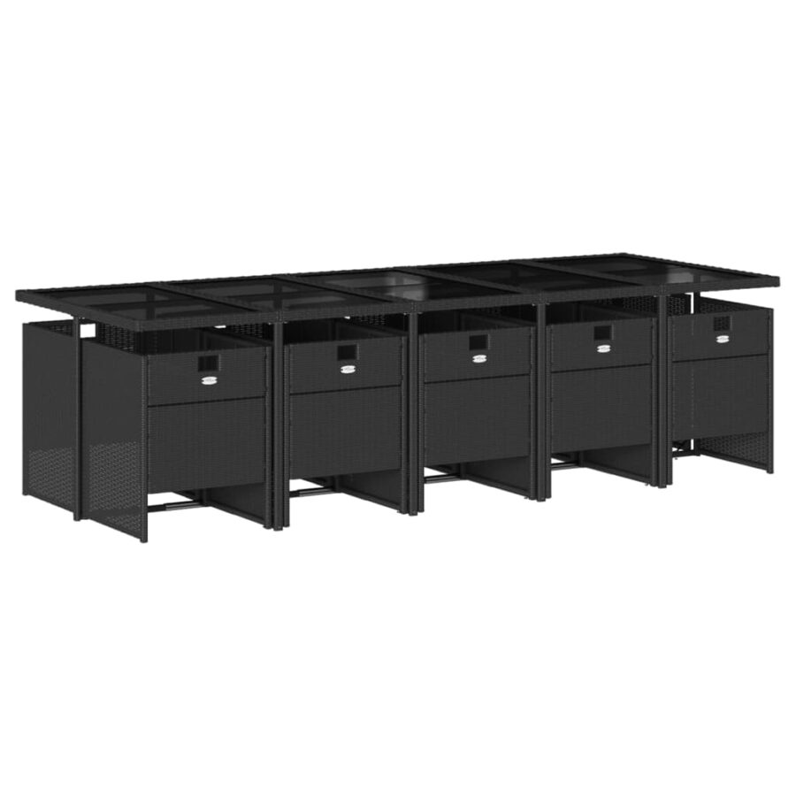 11-delige Tuinset met kussens poly rattan zwart - Afbeelding 3