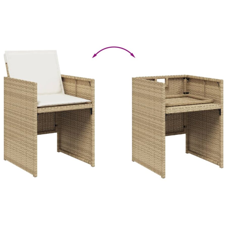 13-delige Tuinset met kussens poly rattan beige - Afbeelding 7