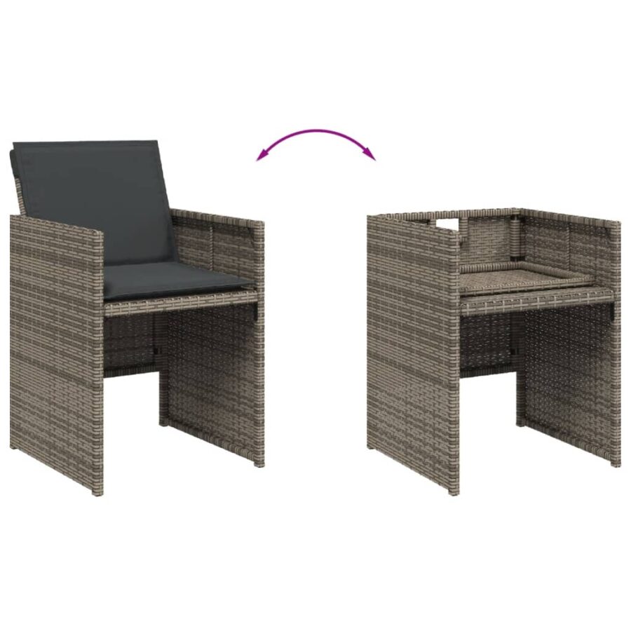 17-delige Tuinset met kussens poly rattan grijs - Afbeelding 7