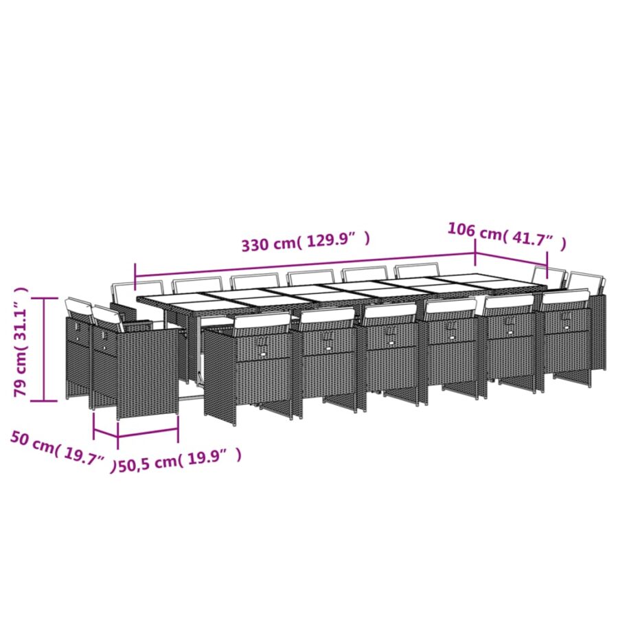 17-delige Tuinset met kussens poly rattan gemengd beige - Afbeelding 8