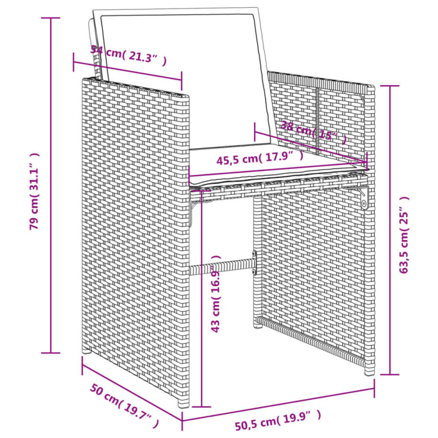11-delige Tuinset met kussens poly rattan zwart - Afbeelding 10