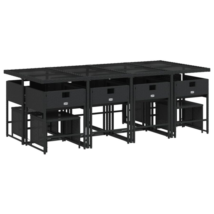 13-delige Tuinset met kussens poly rattan zwart - Afbeelding 4