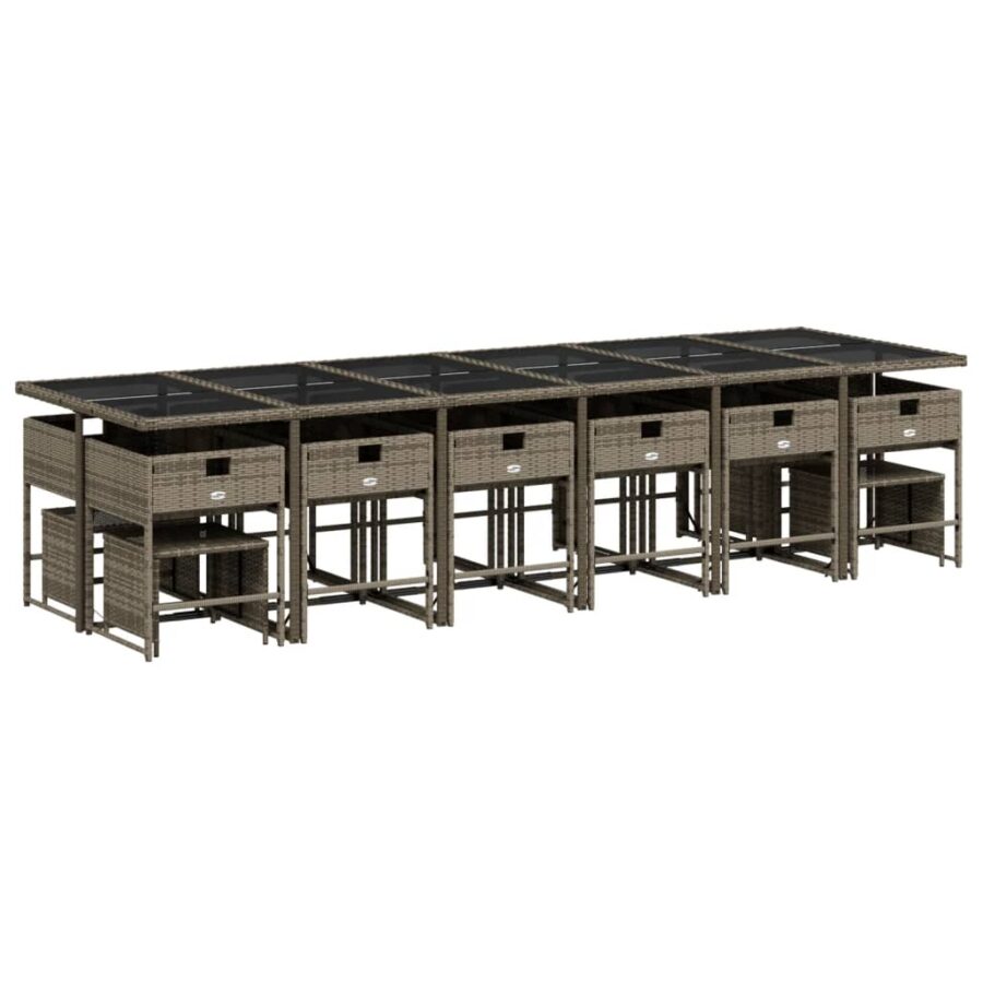 17-delige Tuinset met kussens poly rattan grijs - Afbeelding 5