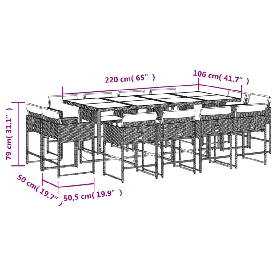13-delige Tuinset met kussens poly rattan zwart - Afbeelding 8