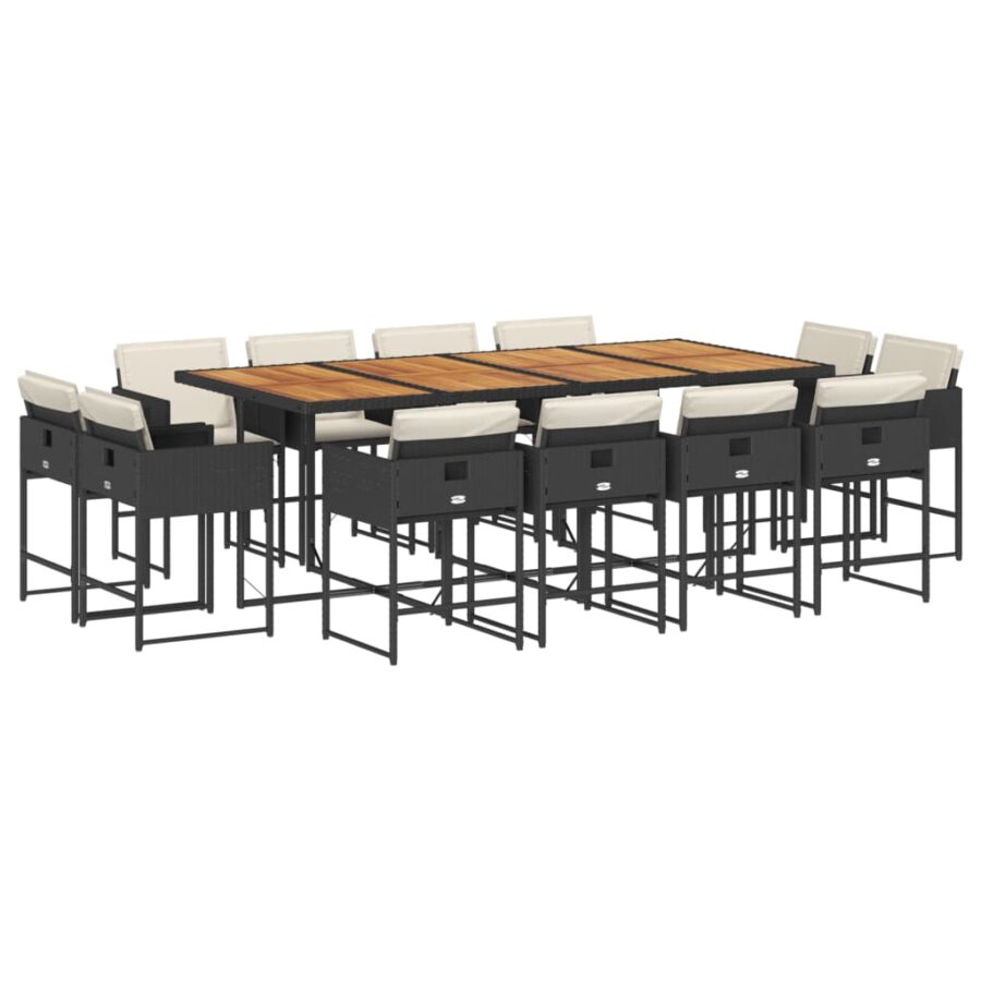 13-delige Tuinset met kussens poly rattan zwart - Afbeelding 2