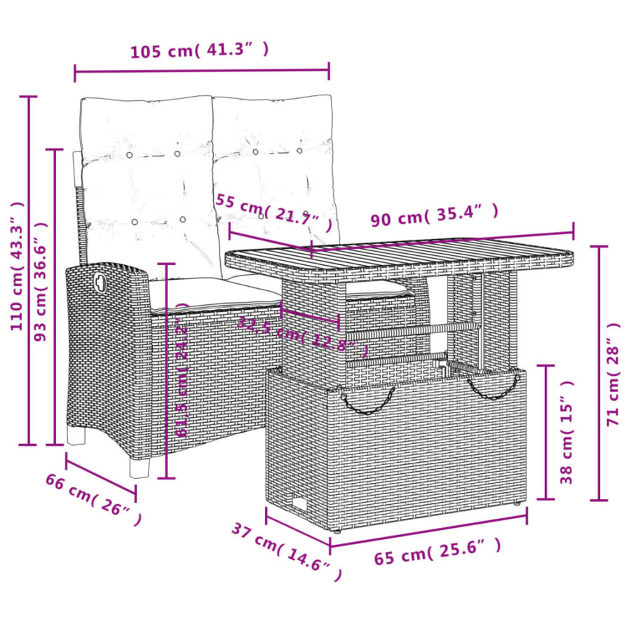 2-delige Tuinset met kussens poly rattan grijs - Afbeelding 8