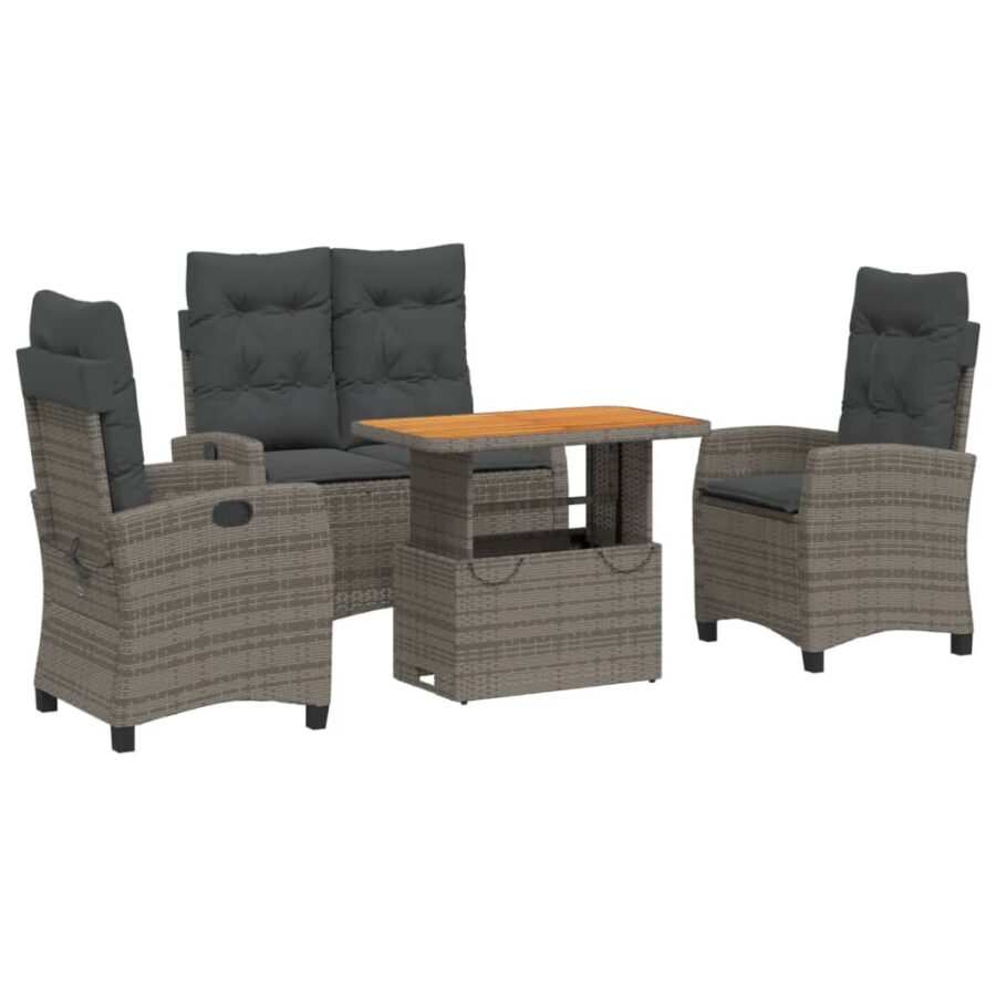 4-delige Tuinset met kussens poly rattan grijs - Afbeelding 2