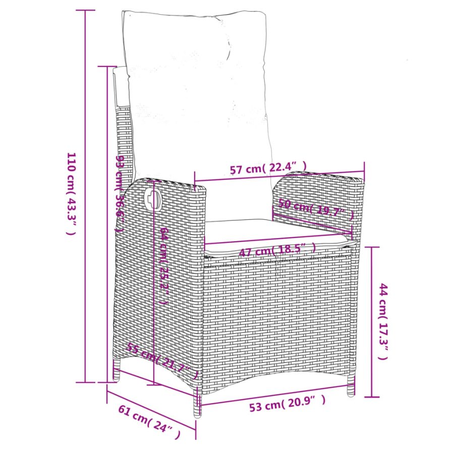 5-delige Tuinset met kussens poly rattan zwart - Afbeelding 9