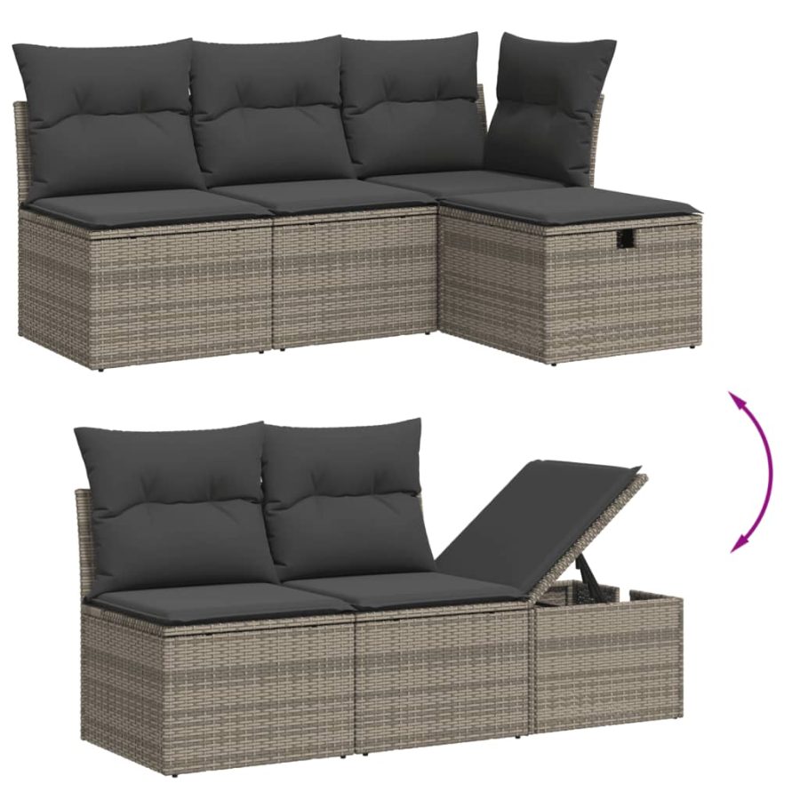 6-delige Loungeset met kussens poly rattan grijs - Afbeelding 3