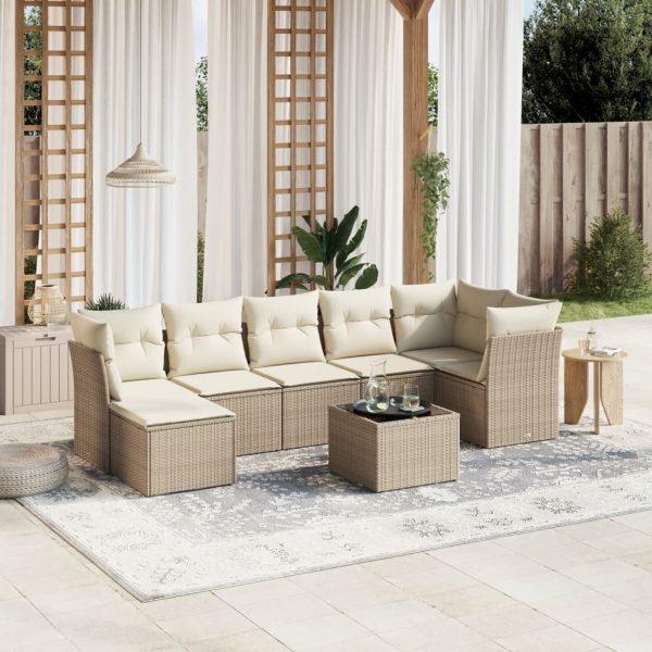 8-delige Loungeset met kussens poly rattan beige