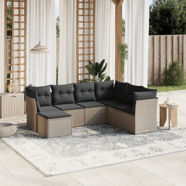 7-delige Loungeset met kussens poly rattan lichtgrijs