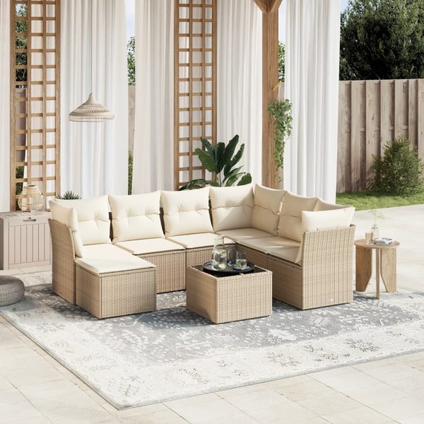 8-delige Loungeset met kussens poly rattan beige