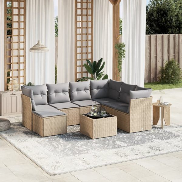 8-delige Loungeset met kussens poly rattan gemengd beige