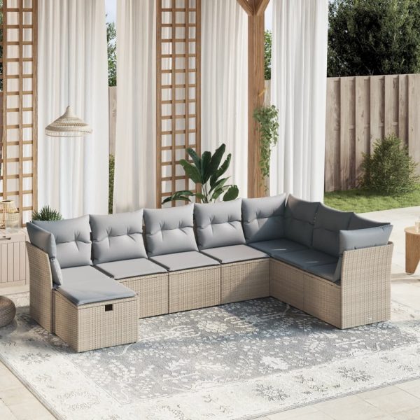 8-delige Loungeset met kussens poly rattan gemengd beige