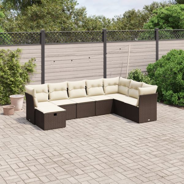 8-delige Loungeset met kussens poly rattan bruin
