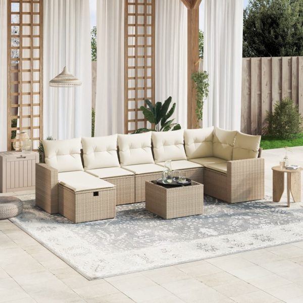 8-delige Loungeset met kussens poly rattan beige