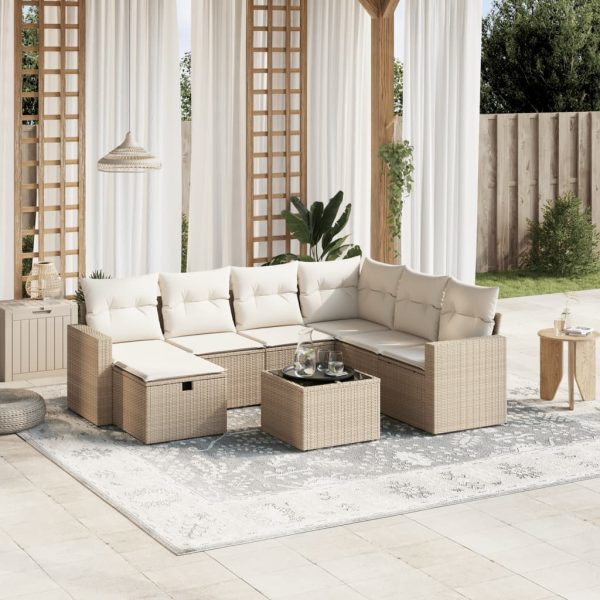 8-delige Loungeset met kussens poly rattan beige