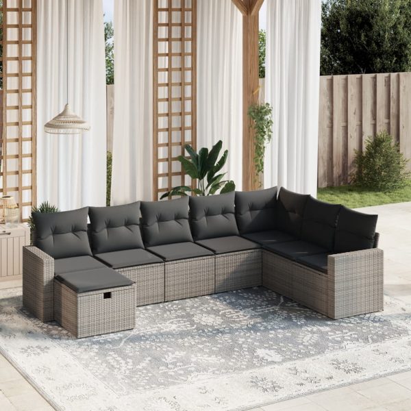 8-delige Loungeset met kussens poly rattan grijs