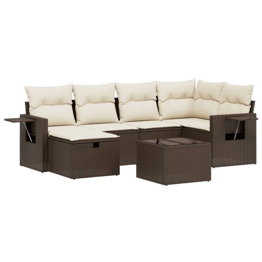 6-delige Loungeset met kussens poly rattan bruin - Afbeelding 2