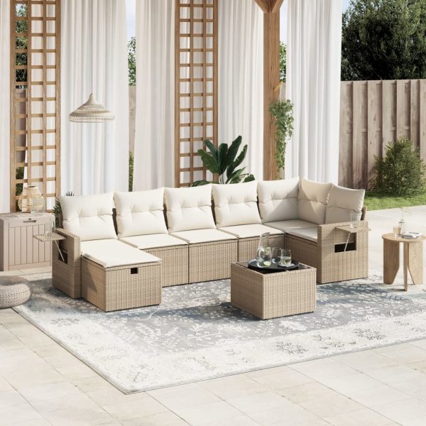 8-delige Loungeset met kussens poly rattan beige