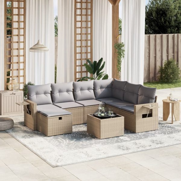 8-delige Loungeset met kussens poly rattan gemengd beige