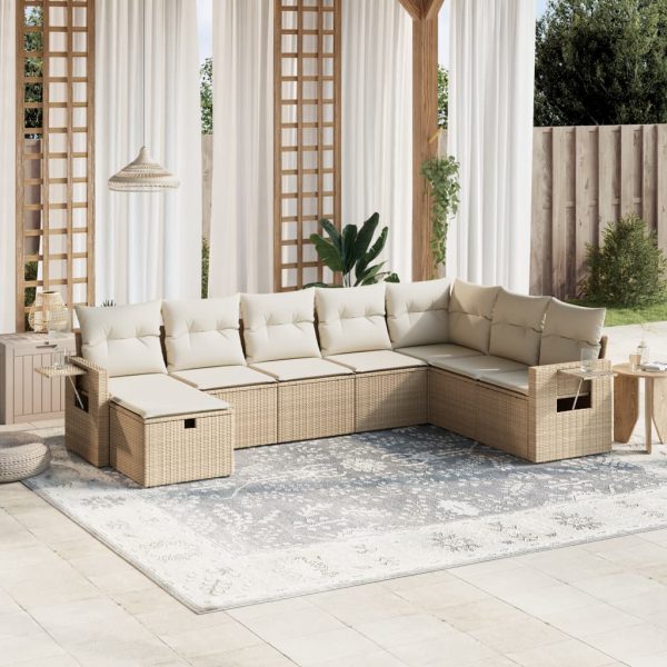 8-delige Loungeset met kussens poly rattan beige