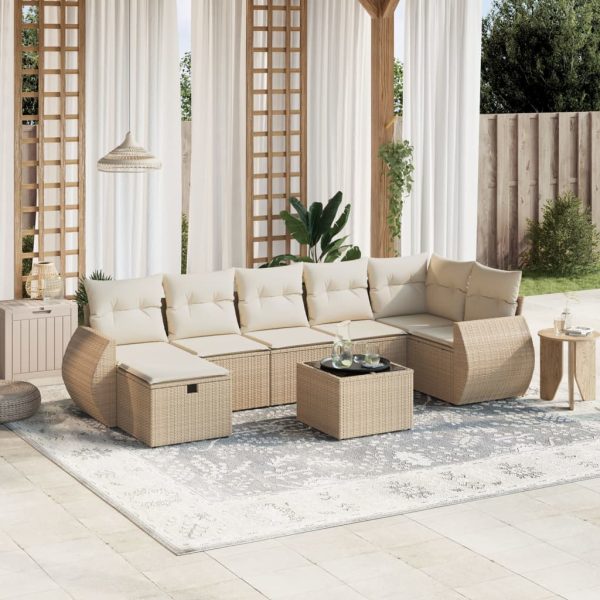 8-delige Loungeset met kussens poly rattan beige