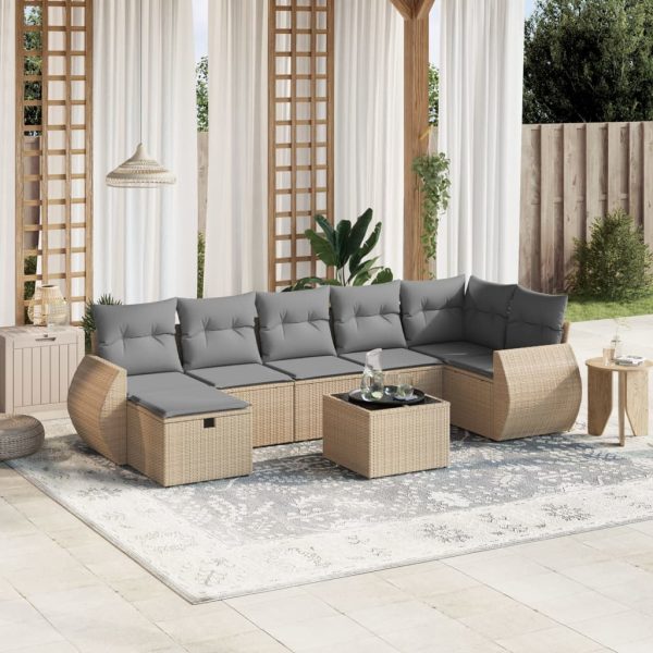 8-delige Loungeset met kussens poly rattan gemengd beige