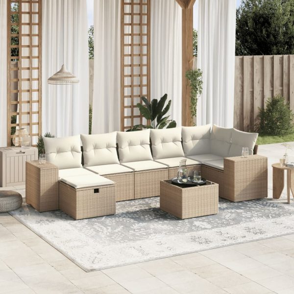 8-delige Loungeset met kussens poly rattan beige
