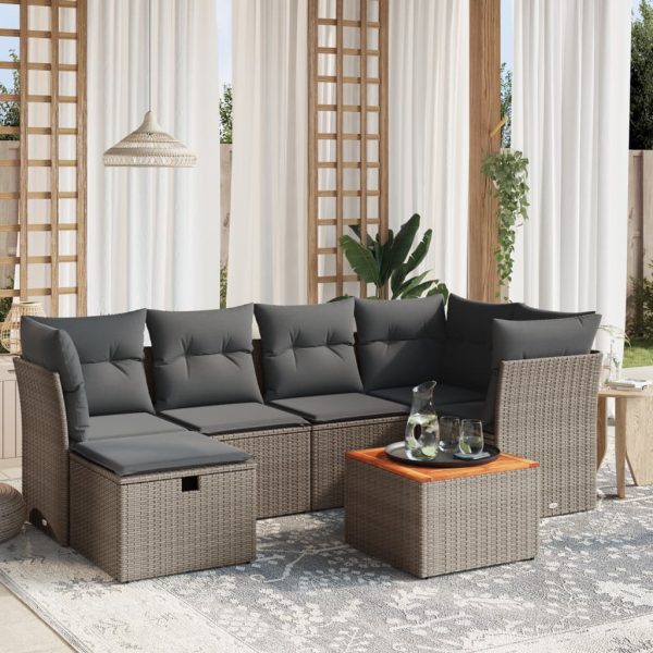 7-delige Loungeset met kussens poly rattan grijs
