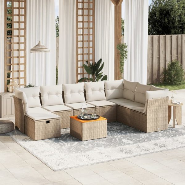 9-delige Loungeset met kussens poly rattan beige